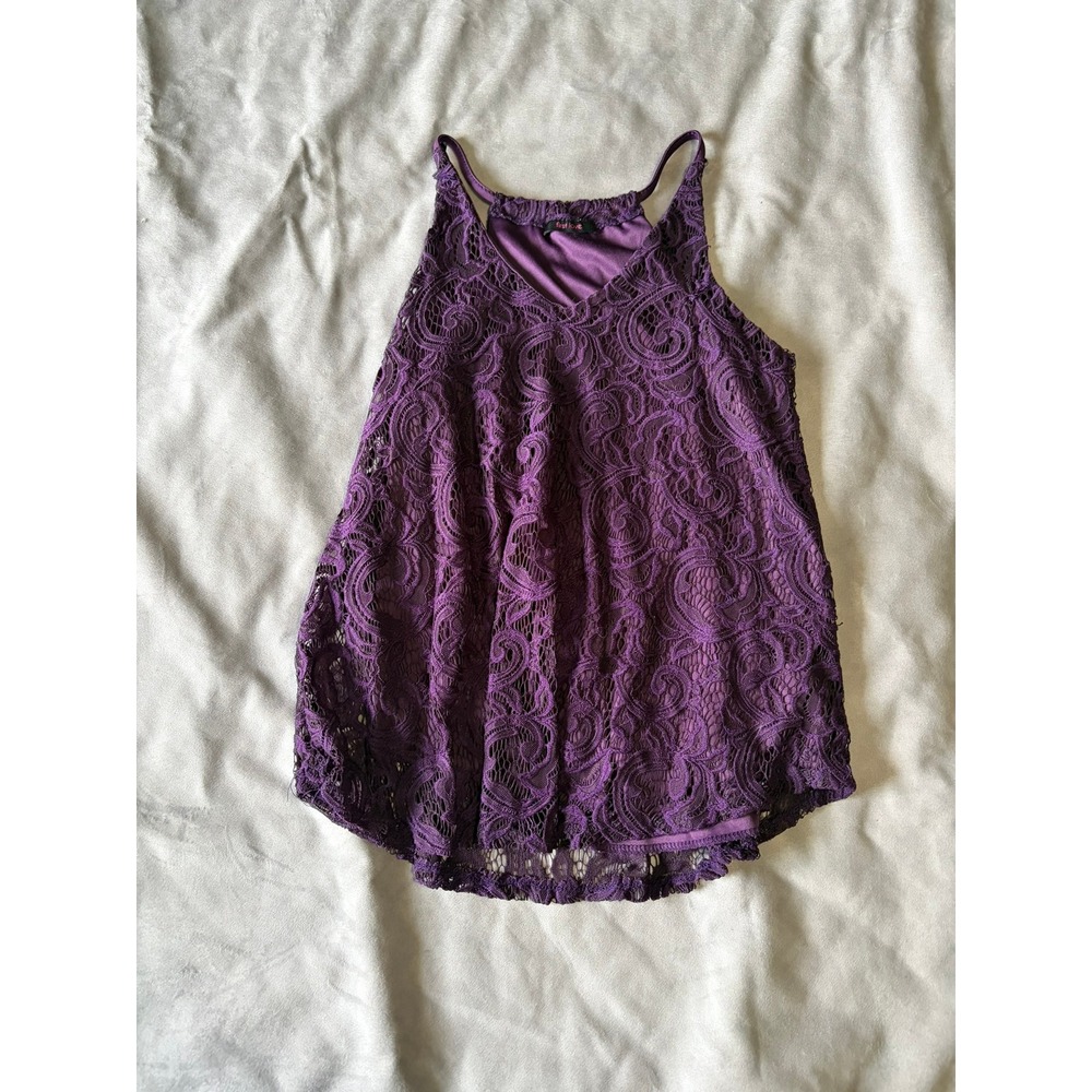 First Love Purple Floral Lace V-Neck Sleeveless Tank Top L